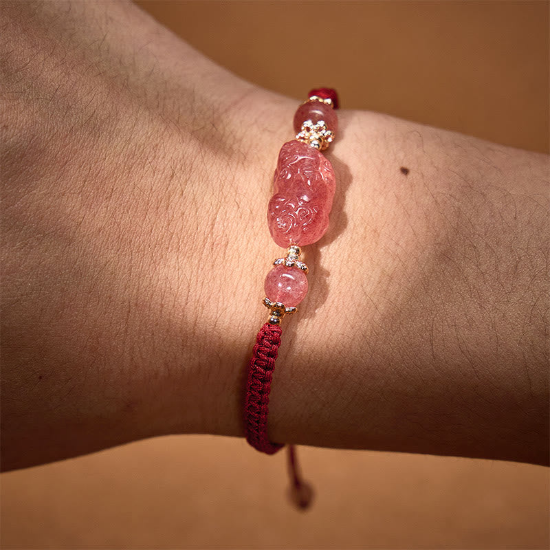 FuAttract Radiant Berry - Natural Strawberry Quartz Pixiu Red String Bracelet - image 4