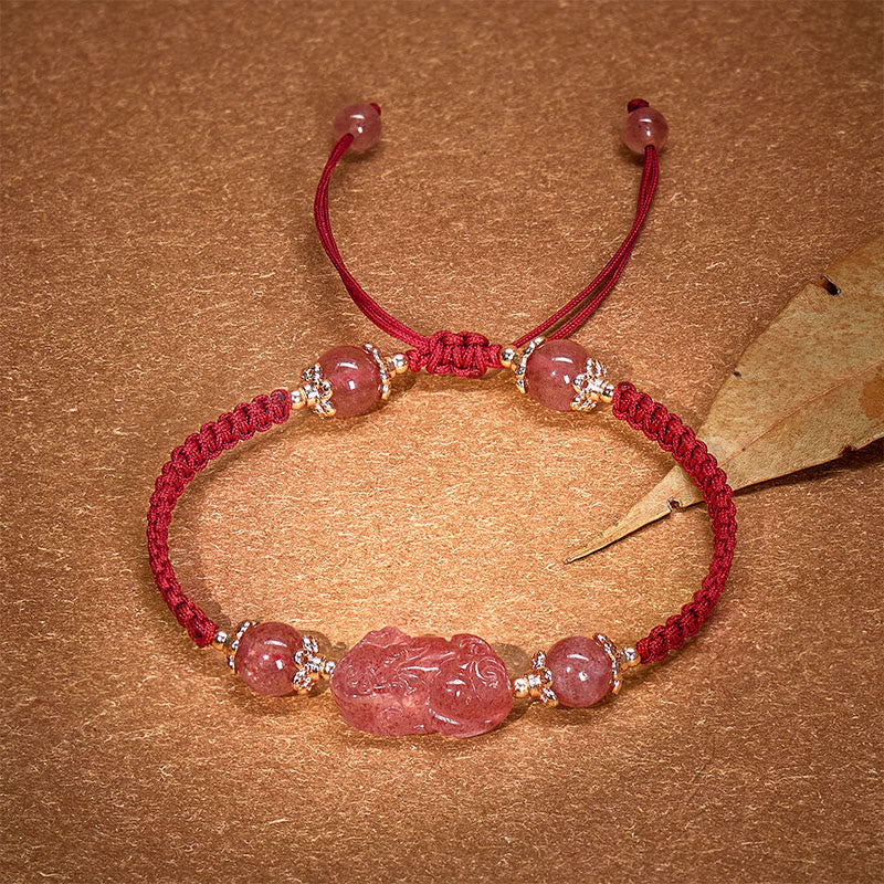 FuAttract Radiant Berry - Natural Strawberry Quartz Pixiu Red String Bracelet - image 3