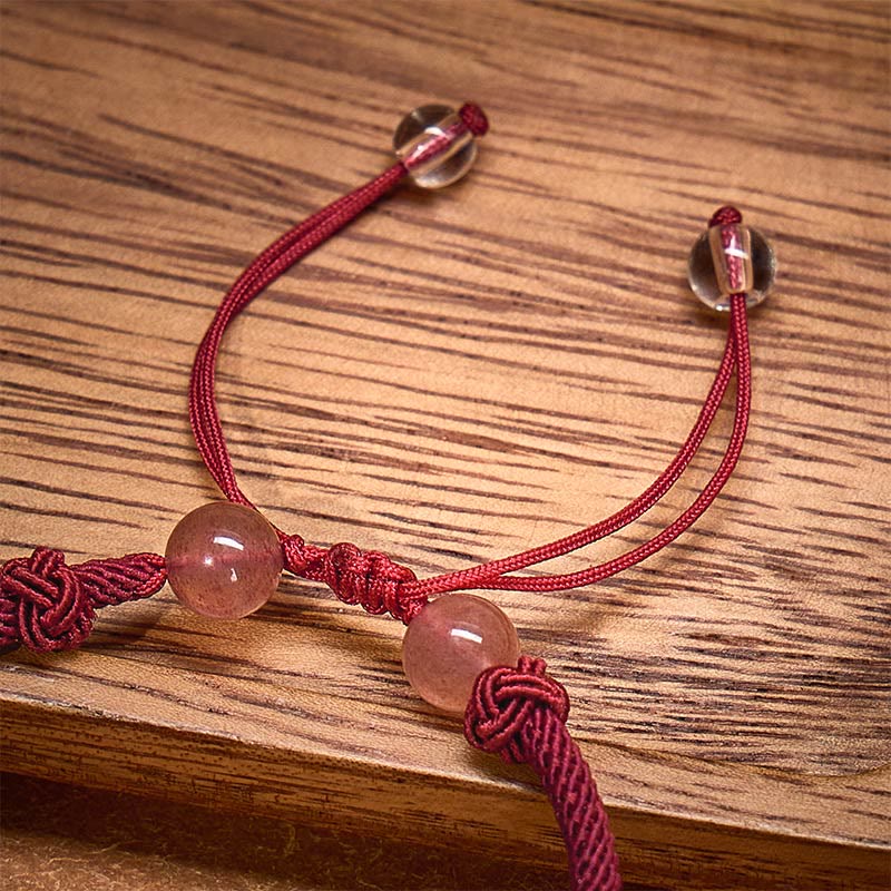 FuAttract Pink Craftsman - Adjustable Handwoven Strawberry Quartz Pixiu String Bracelet - image 3