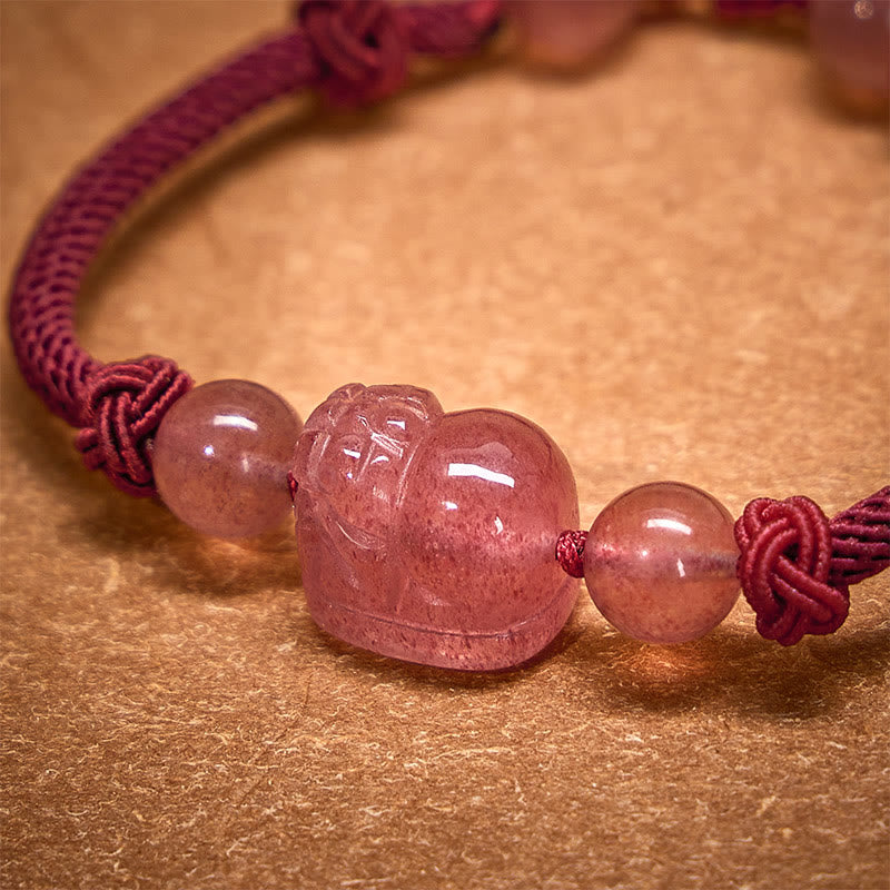 FuAttract Pink Craftsman - Adjustable Handwoven Strawberry Quartz Pixiu String Bracelet - image 4