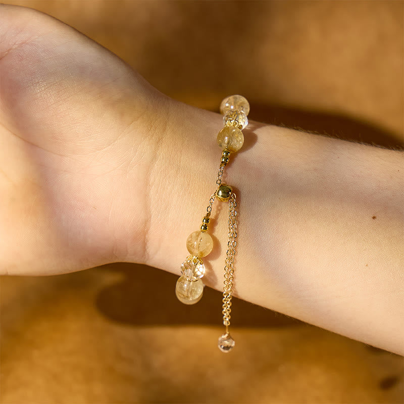 FuAttract Luck Anchor - Citrine & Citrine Pyramid Pixiu Bracelet with Adjustable Pull Cord - image 5