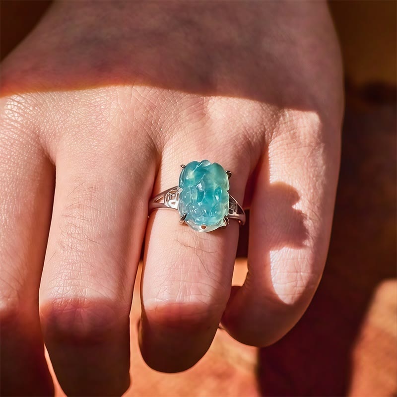 FuAttract Eternal Guardian -  Ice Jade Pixiu Adjustable Sterling Silver Ring - image 3