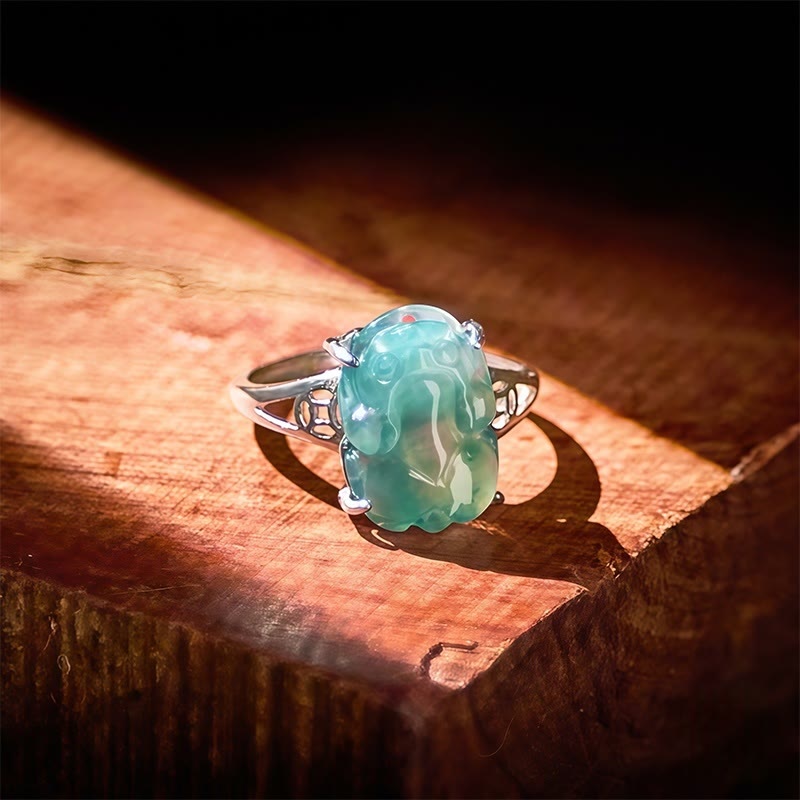 FuAttract Eternal Guardian - Ice Jade Pixiu Adjustable Sterling Silver Ring - Classic Pi Xiu - image 0