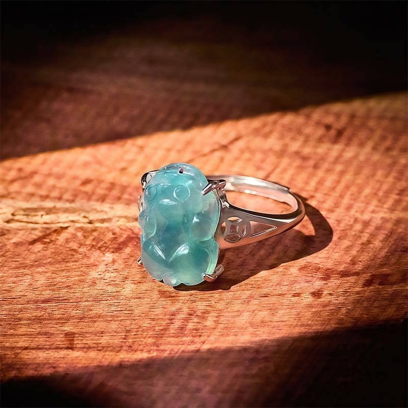 FuAttract Eternal Guardian -  Ice Jade Pixiu Adjustable Sterling Silver Ring - image 2