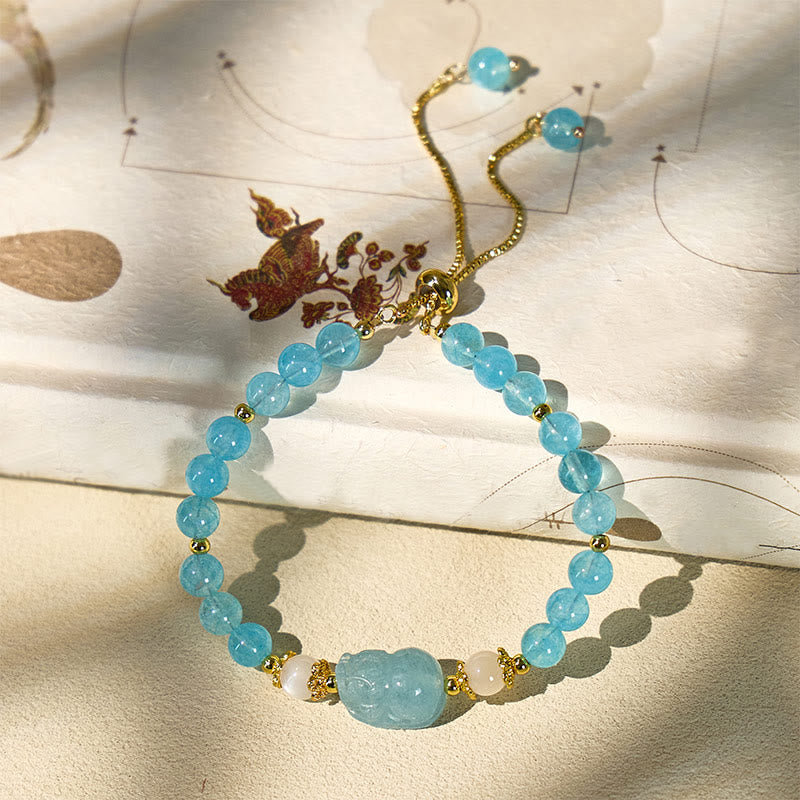 FuAttract Abundance & Healing Crystal Bracelet – Aquamarine, Strawberry Quartz & Pixiu - image 9