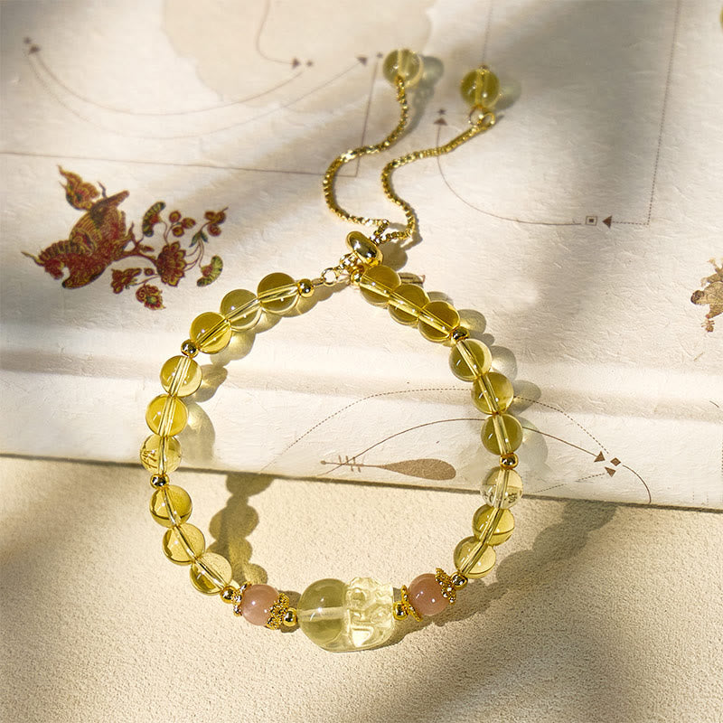 FuAttract Abundance & Healing Crystal Bracelet – Aquamarine, Strawberry Quartz & Pixiu - image 1