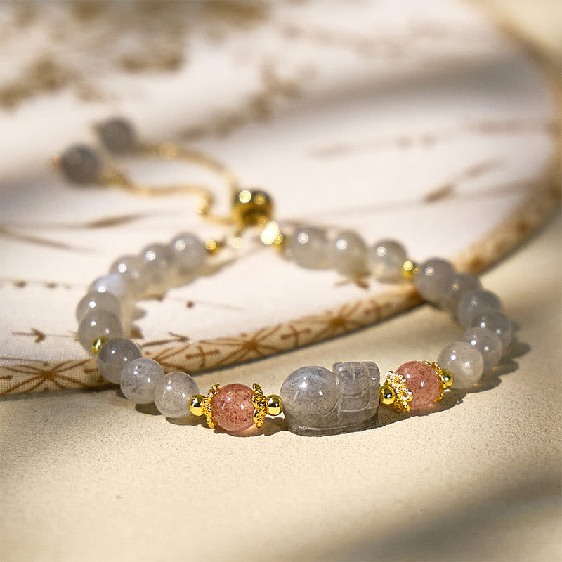 FuAttract Abundance & Healing Crystal Bracelet – Aquamarine, Strawberry Quartz & Pixiu - Moonstone - image 22