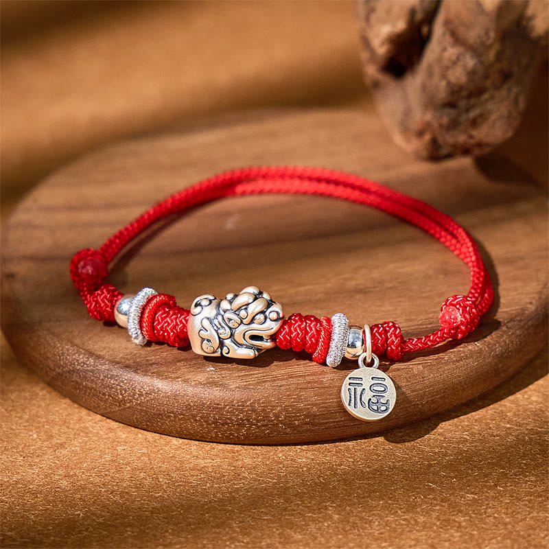 Fuattract Prosperity Braid - Hand-Knotted Fu Charm Silver Pixiu String Bracelet - image 1