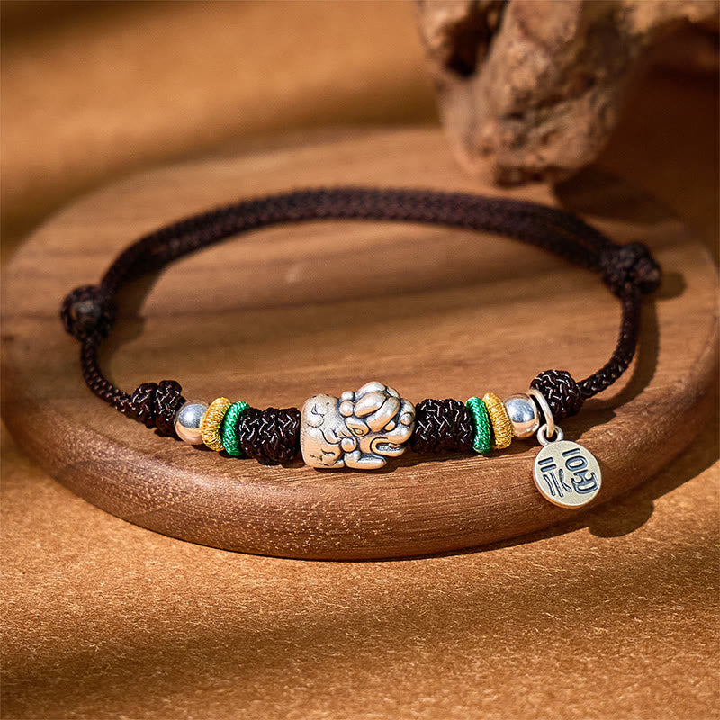 Fuattract Prosperity Braid - Hand-Knotted Fu Charm Silver Pixiu String Bracelet - image 11