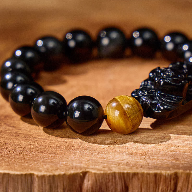 FuAttract Protection & Strength - Tiger Eye & Black Obsidian Pixiu Bracelet - image 4