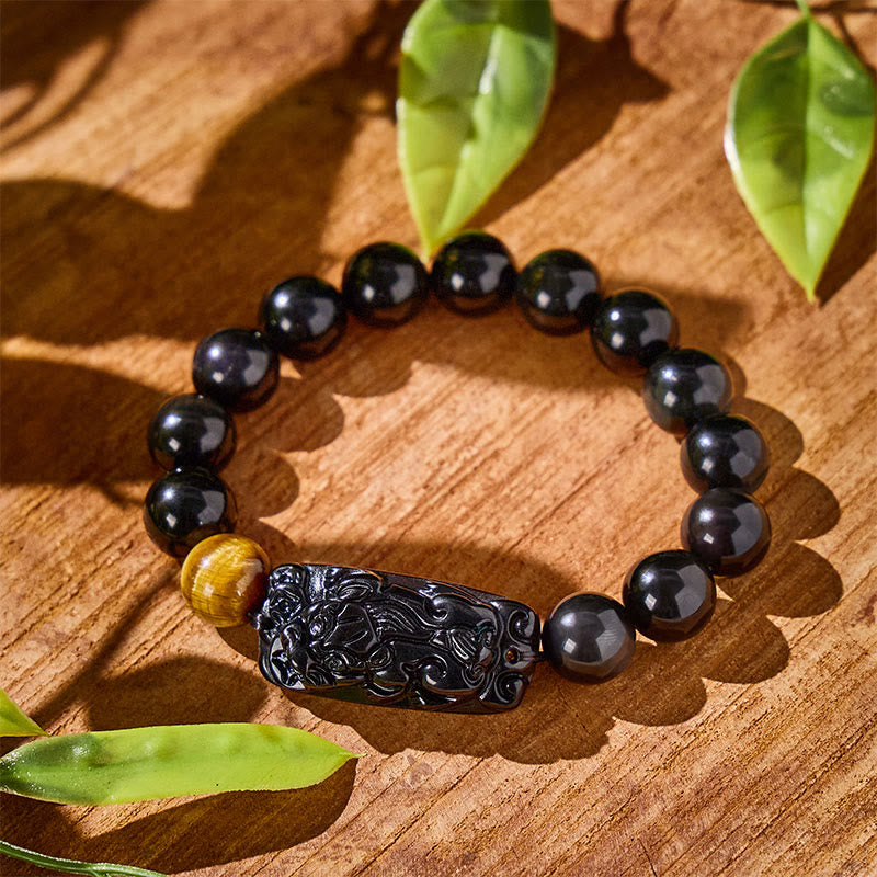 FuAttract Protection & Strength - Tiger Eye & Black Obsidian Pixiu Bracelet - 12mm - image 0