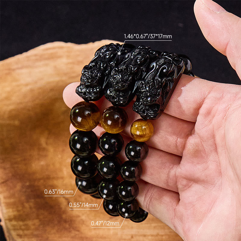 FuAttract Protection & Strength - Tiger Eye & Black Obsidian Pixiu Bracelet - image 1