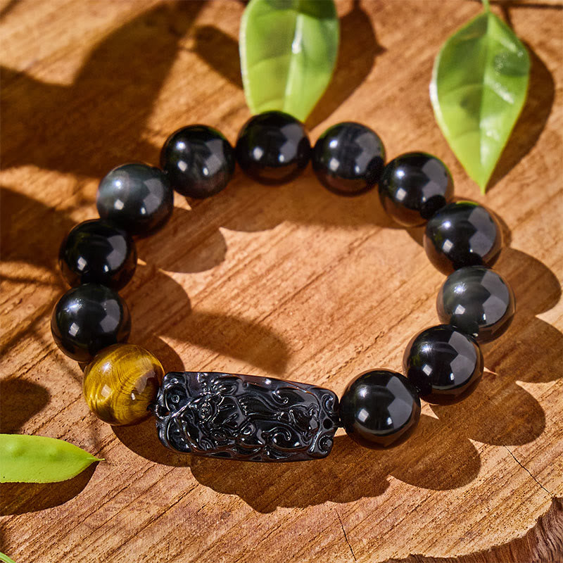 FuAttract Protection & Strength - Tiger Eye & Black Obsidian Pixiu Bracelet - 16mm - image 11