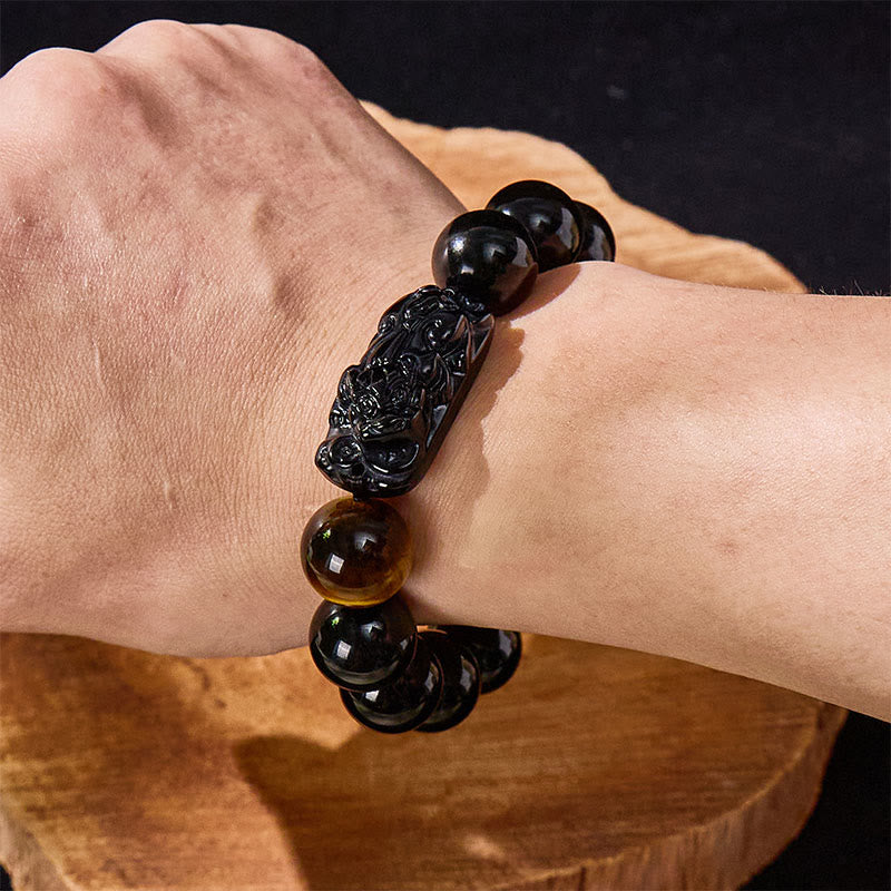 FuAttract Protection & Strength - Tiger Eye & Black Obsidian Pixiu Bracelet - image 13