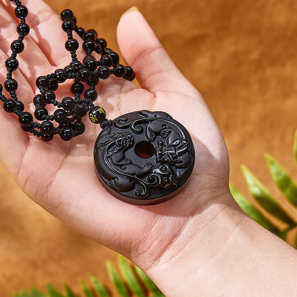 FuAttract Protection & Peace - Obsidian Double Pixiu Peace Pendant Necklace - image 3