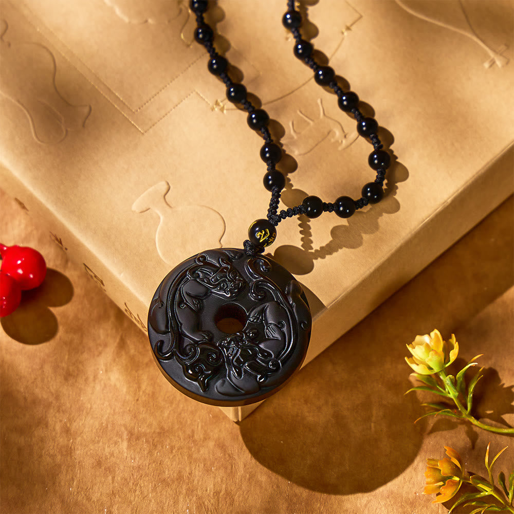 FuAttract Protection & Peace - Obsidian Double Pixiu Peace Pendant Necklace - image 1