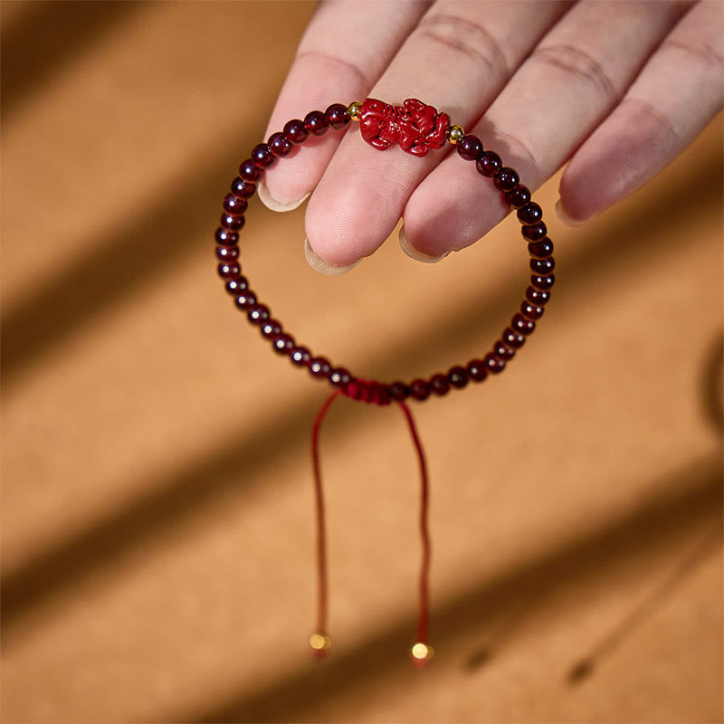 FuAttract Wealth Weaver - Natural Garnet Cinnabar Pixiu Hand-Knotted Bracelet - image 3