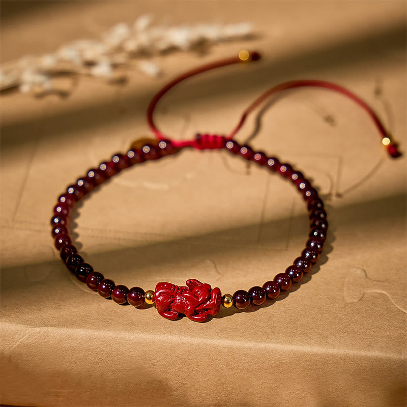 FuAttract Wealth Weaver - Natural Garnet Cinnabar Pixiu Hand-Knotted Bracelet - Cinnabar&Garnet - image 0