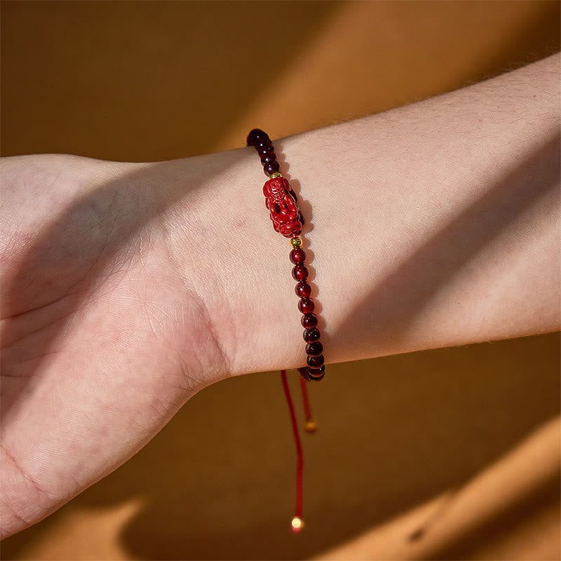 FuAttract Wealth Weaver - Natural Garnet Cinnabar Pixiu Hand-Knotted Bracelet - image 4