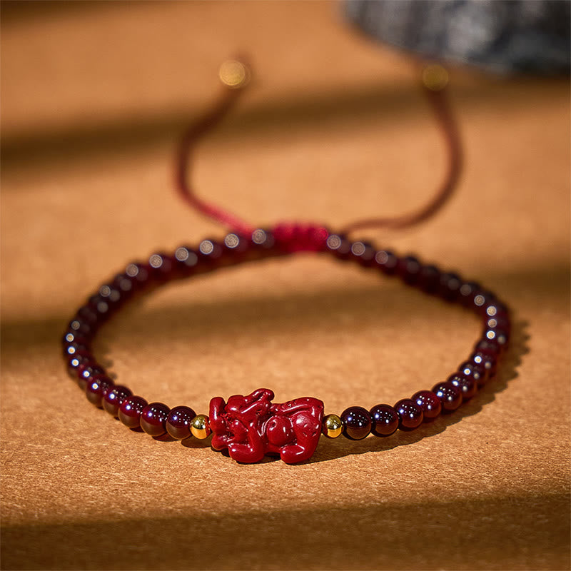 FuAttract Wealth Weaver - Natural Garnet Cinnabar Pixiu Hand-Knotted Bracelet - image 1