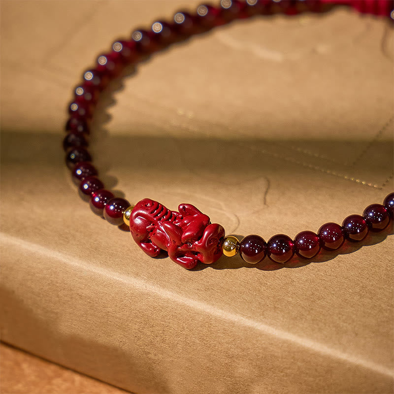FuAttract Wealth Weaver - Natural Garnet Cinnabar Pixiu Hand-Knotted Bracelet - image 2