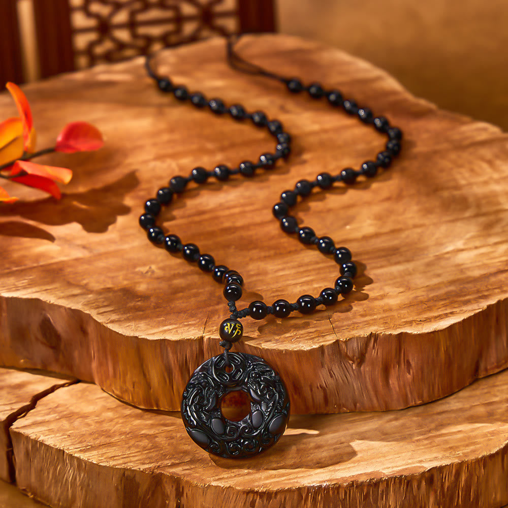 FuAttract Wealth & Protection - Obsidian Double Pixiu Om Mani Padme Hum Bead Necklace - image 8
