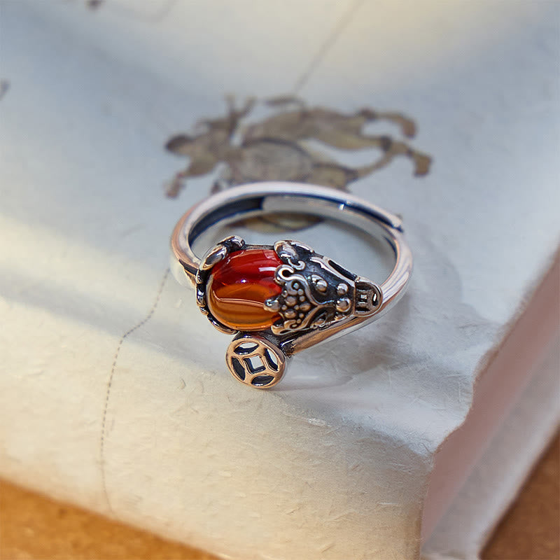 FuAttract Prosperity Coin Catalyst - Adjustable Silver Garnet Pixiu Wealth Ring - Garnet - image 0