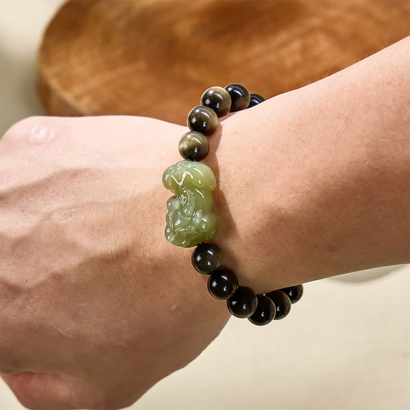 FuAttract Tranquil Wisdom - Handcrafted Jade Pixiu Golden Obsidian Bracelet - image 13