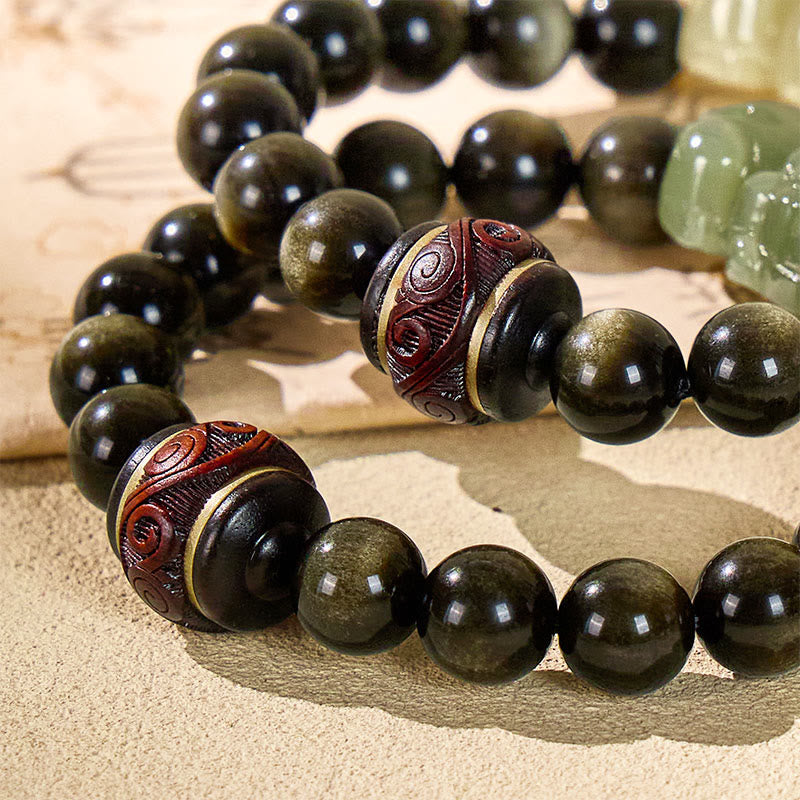 FuAttract Tranquil Wisdom - Handcrafted Jade Pixiu Golden Obsidian Bracelet - image 4