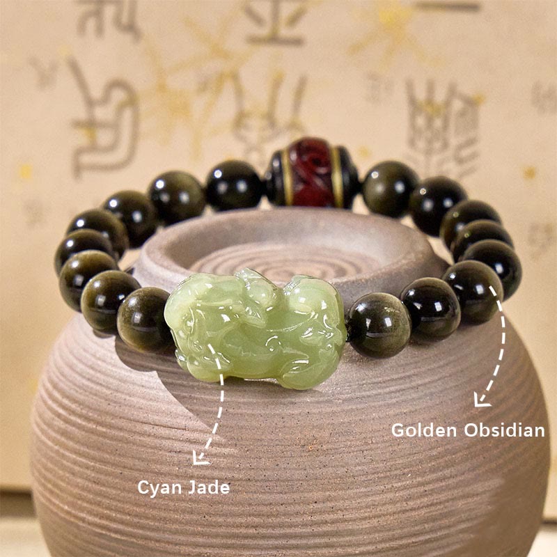 FuAttract Tranquil Wisdom - Handcrafted Jade Pixiu Golden Obsidian Bracelet - image 12