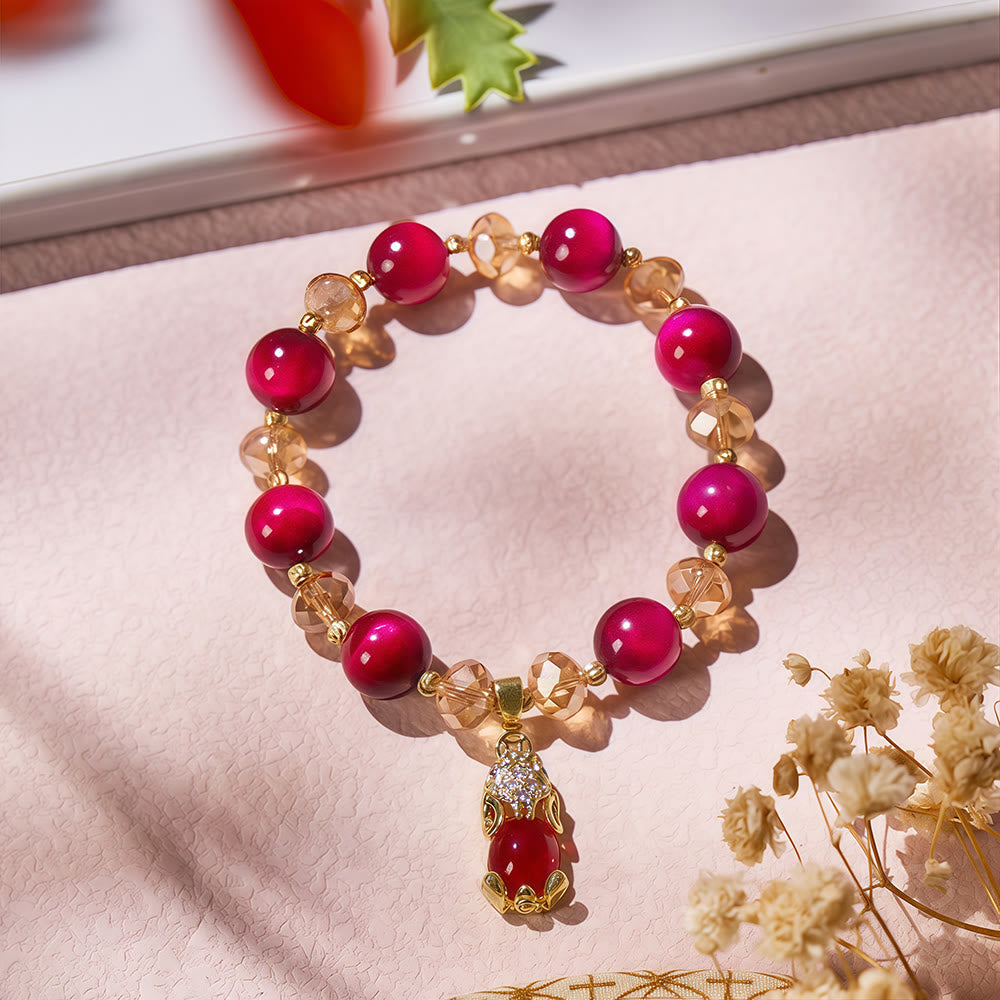 FuAttract Lucky Protection & Prosperity - Red Tiger Eye Stone with Pixiu Pendant Bracelet - Single Wrap Bracelet - image 0
