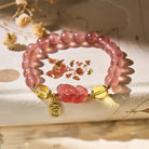 FuAttract Love & Abundance Energy - Strawberry Quartz Citrine FU Character Pixiu Bracelet - Bracelet - image 0
