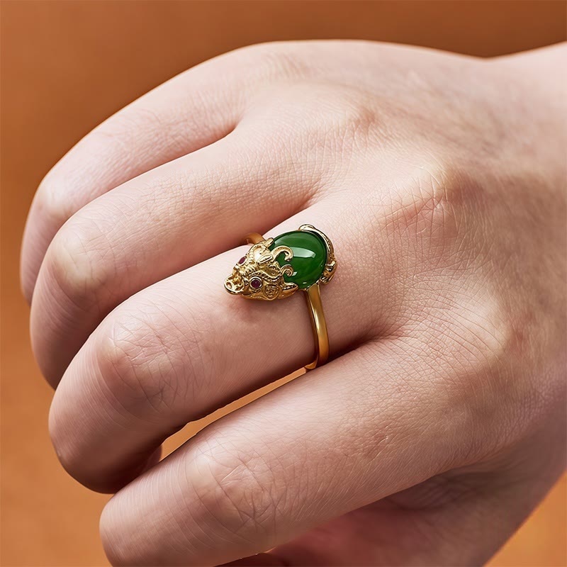 FuAttract Harmony's Embrace - Adjustable Gold-Plated Hetian Jade Pixiu Ring - image 4