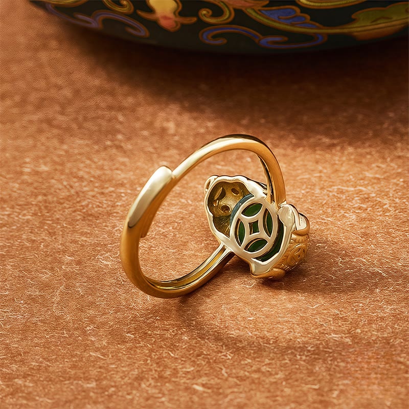 FuAttract Harmony's Embrace - Adjustable Gold-Plated Hetian Jade Pixiu Ring - image 3