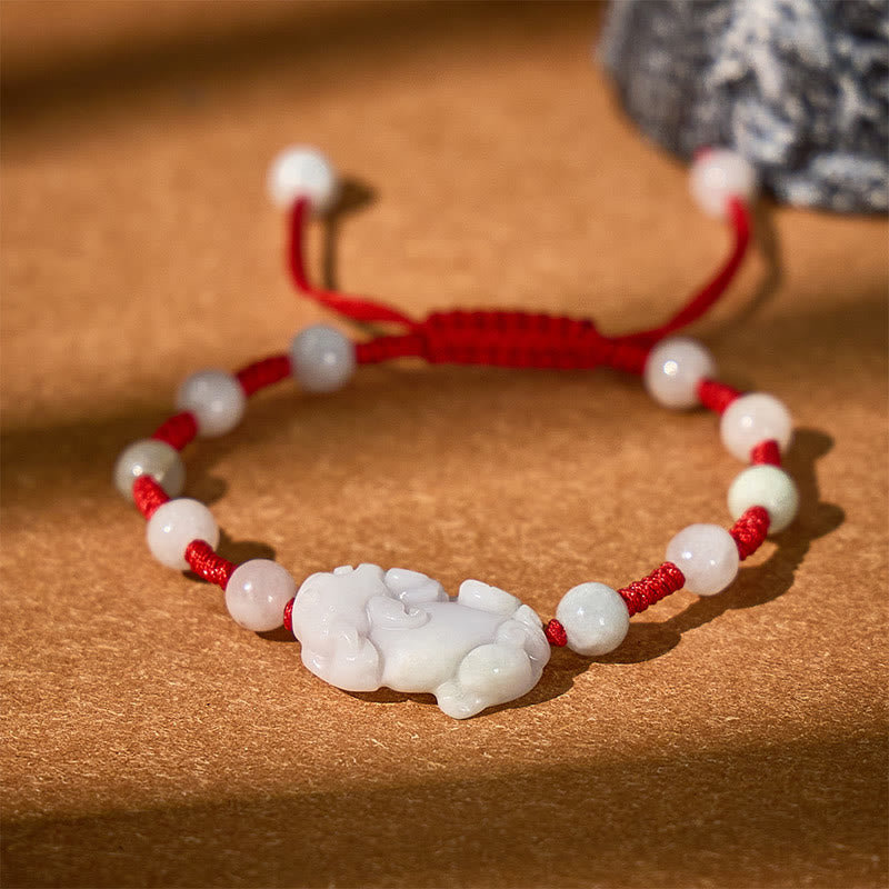 FuAttract Prosperity & Protection – Jadeite Pixiu Red String Bracelet - Jadeite - image 0