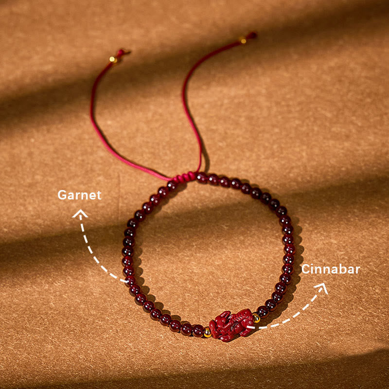 FuAttract Wealth Weaver - Natural Garnet Cinnabar Pixiu Hand-Knotted Bracelet - image 5