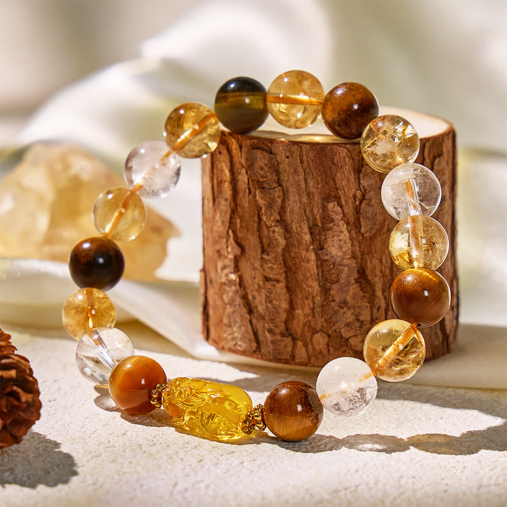 FuAttract  Fortune Guardian - Natural Tiger's Eye Citrine Beaded Pixiu Bracelet - Tiger's Eye&Citrine - image 0