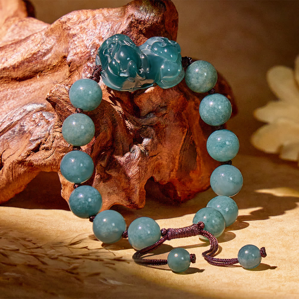 FuAttract Ocean Whisper - Natural Ice Jade Pixiu Handwoven Bracelet - image 1