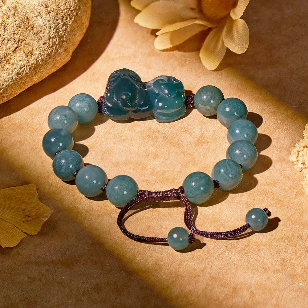 FuAttract Ocean Whisper - Natural Ice Jade Pixiu Handwoven Bracelet - Jade - image 0