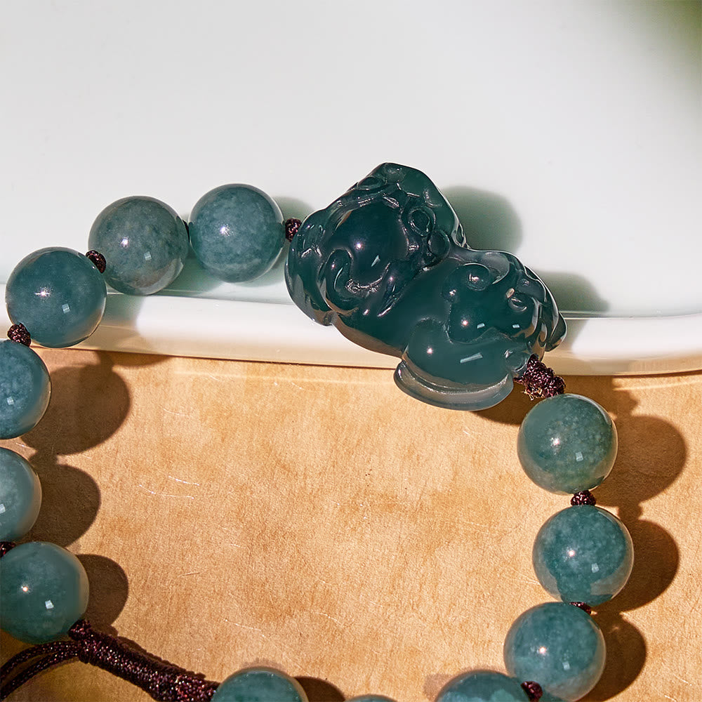 FuAttract Ocean Whisper - Natural Ice Jade Pixiu Handwoven Bracelet - image 3
