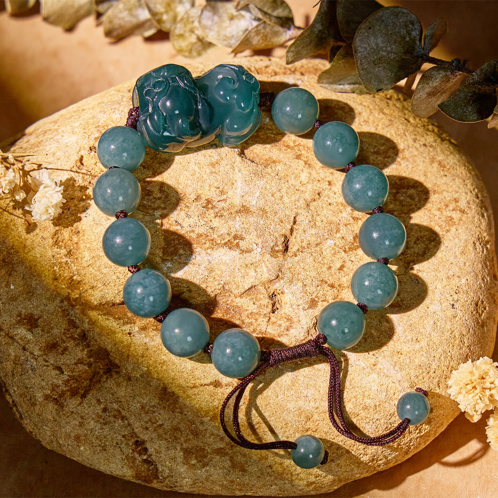 FuAttract Ocean Whisper - Natural Ice Jade Pixiu Handwoven Bracelet - image 2