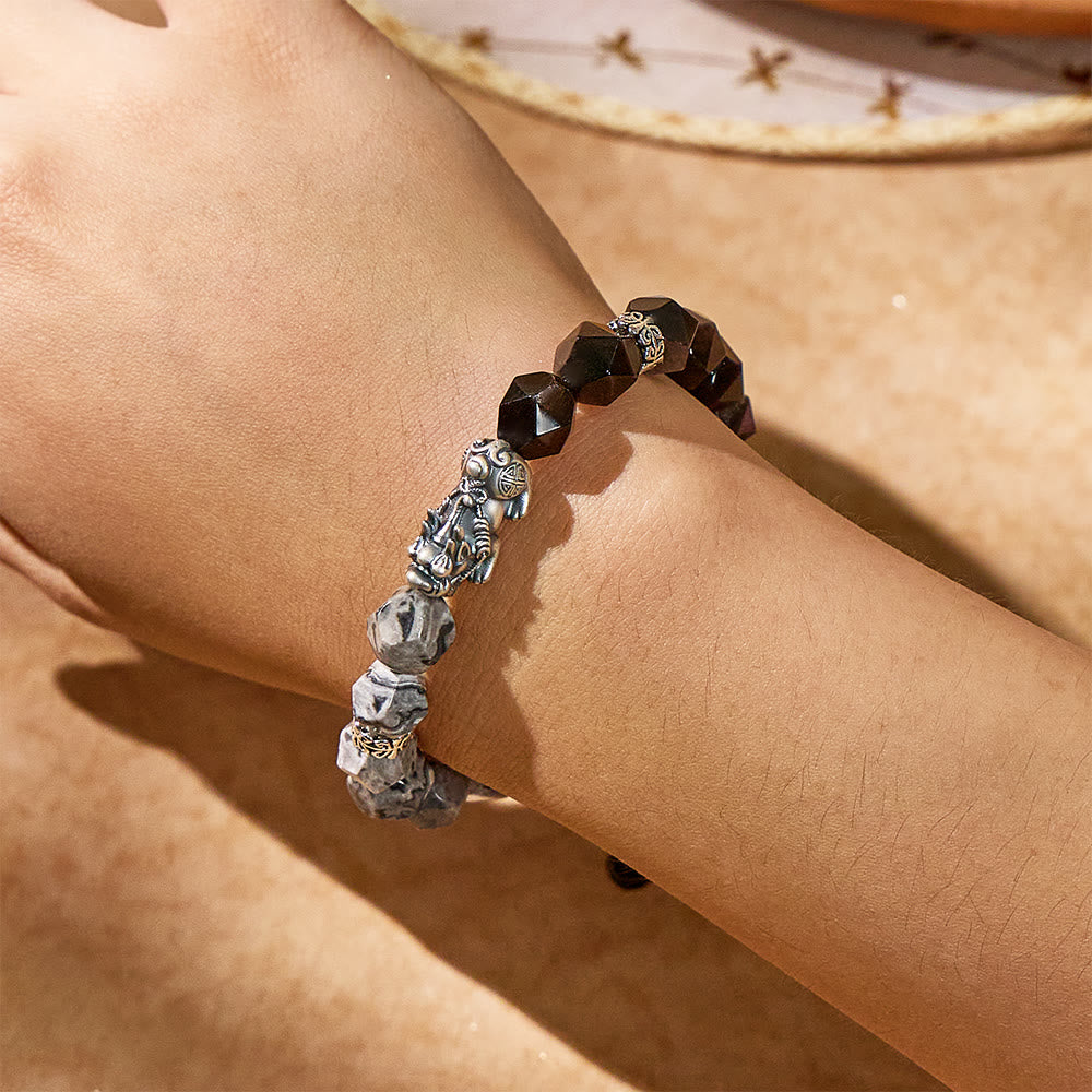 FuAttract Fortune Keeper - Faceted Silver Obsidian & Moss Agate Handwoven Cord Bracelet - image 13