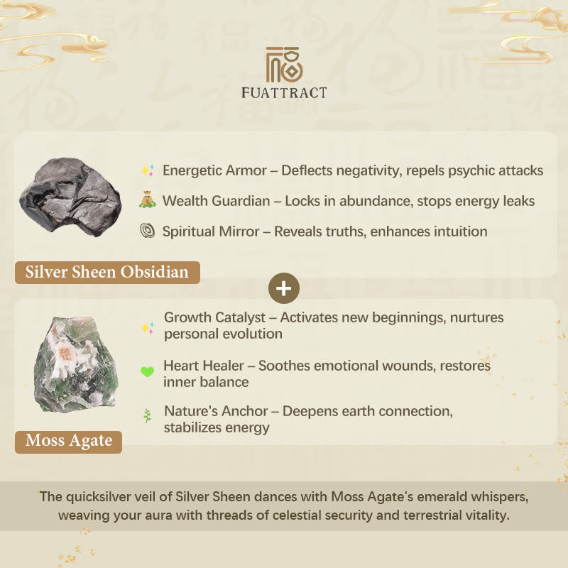 FuAttract Fortune Keeper - Faceted Silver Obsidian & Moss Agate Handwoven Cord Bracelet - image 7