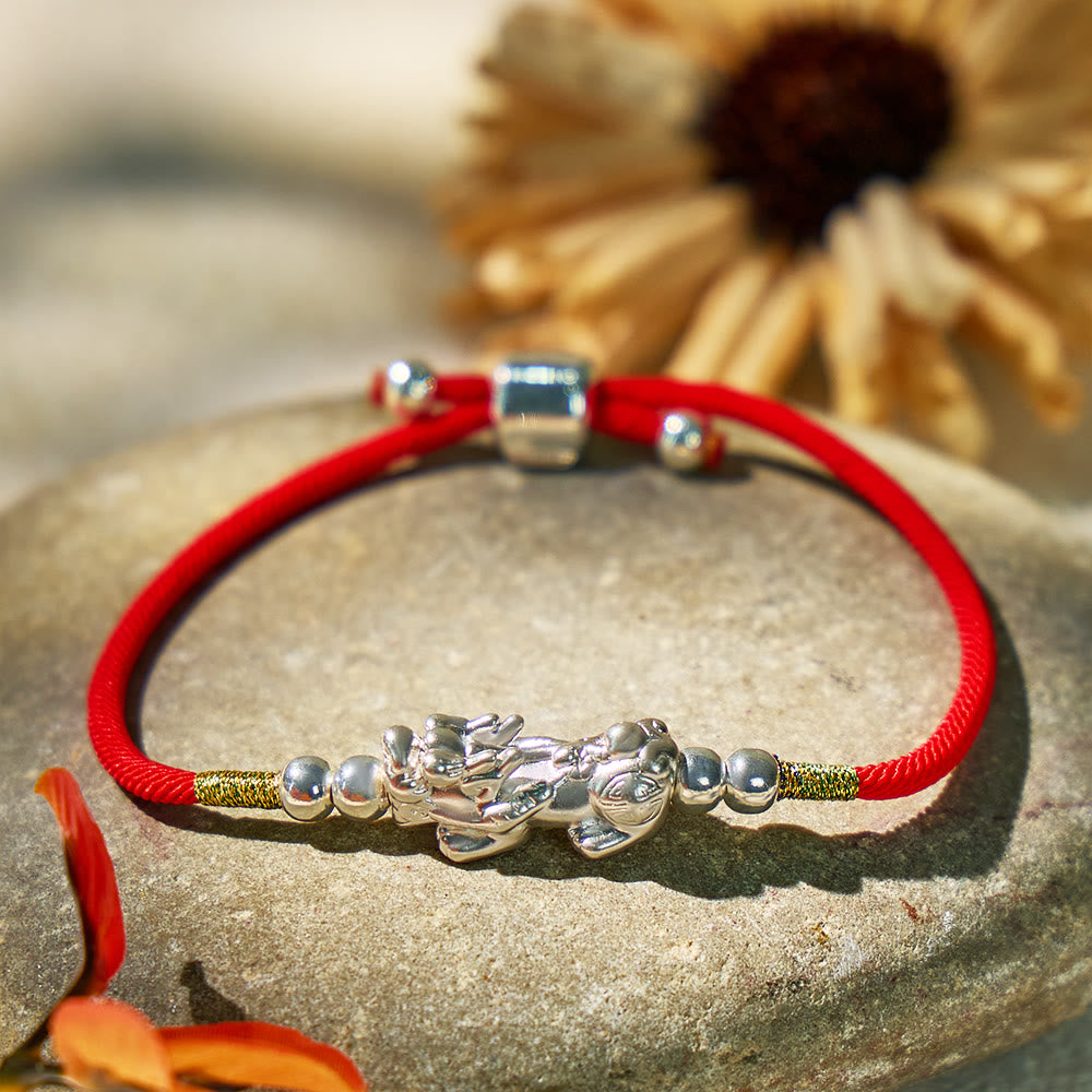 FuAttract Destiny Braider - Silver Pixiu Adjustable Handwoven Red String Bracelet - Silver - Red - image 8