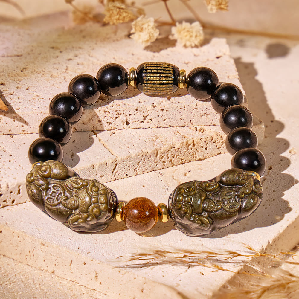FuAttract Abundance Guardian – Gold Obsidian & Black Obsidian Pixiu Bracelet with Tiger Eye - image 2