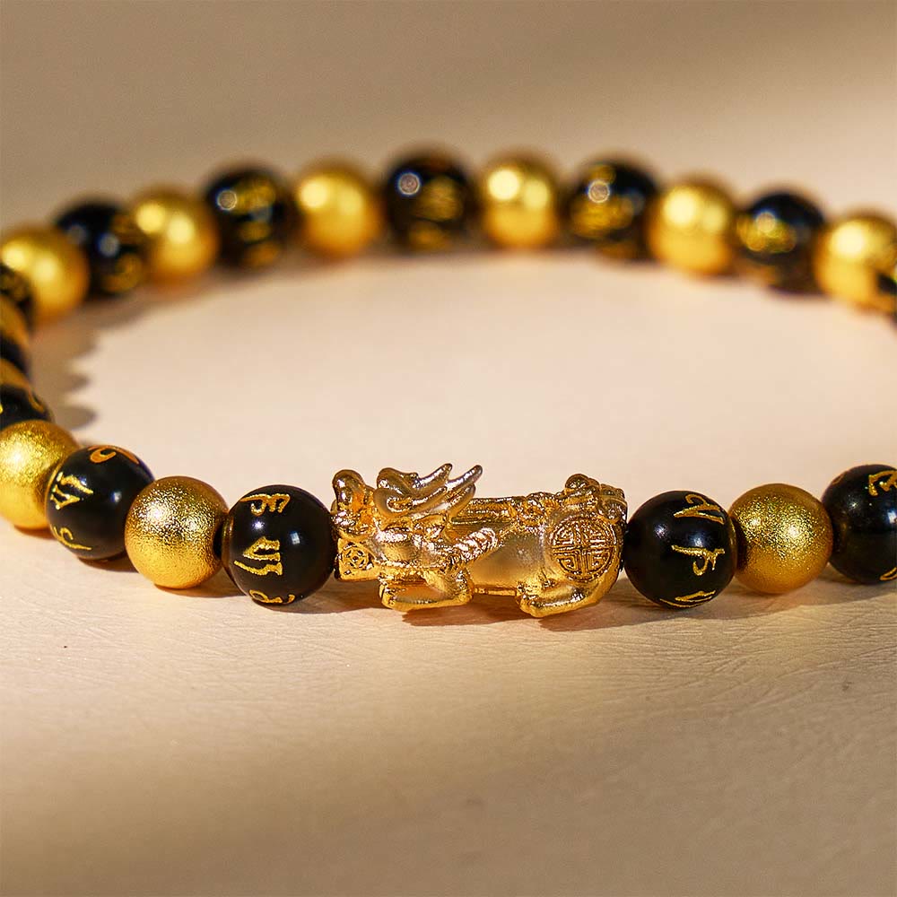 FuAttract Golden Manifestation – Black and Gold Feng Shui Beads Pixiu Bracelet - image 4