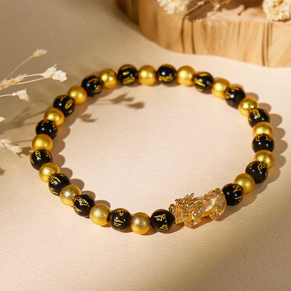 FuAttract Golden Manifestation – Black and Gold Feng Shui Beads Pixiu Bracelet - image 1