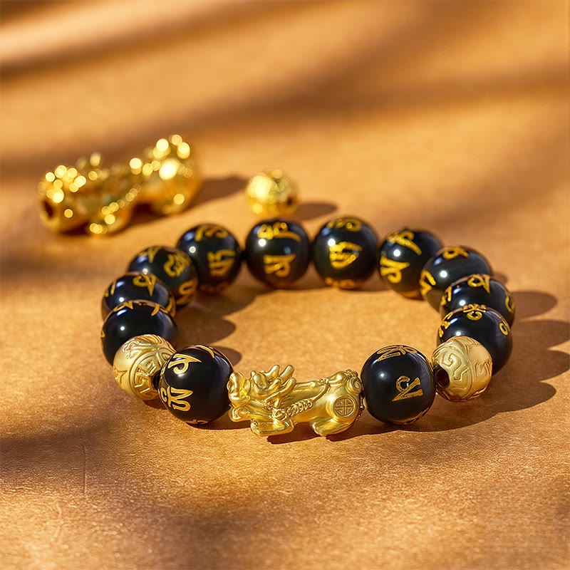 FuAttract Abundance & Protection – Black Onyx Om Mani Padme Hum Beads Pixiu Bracelet - 14mm - image 12