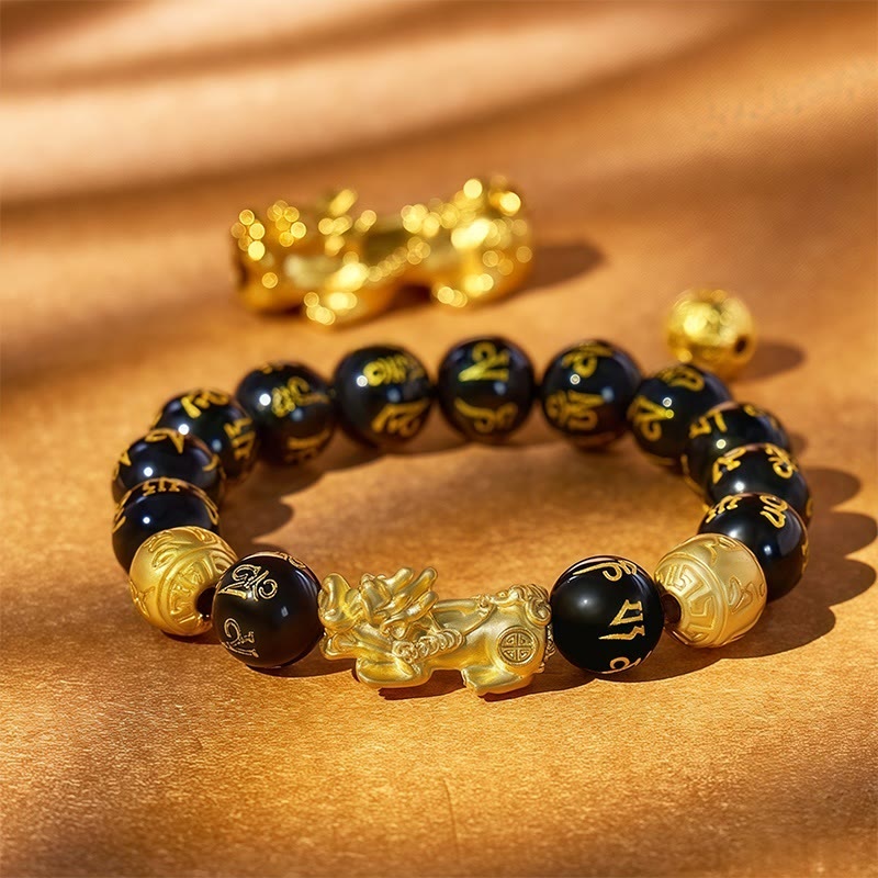 FuAttract Abundance & Protection – Black Onyx Om Mani Padme Hum Beads Pixiu Bracelet - 12mm - image 10