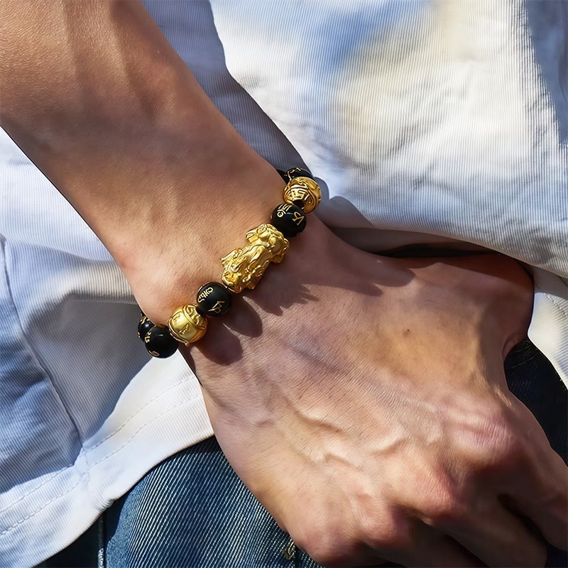 FuAttract Abundance & Protection – Black Onyx Om Mani Padme Hum Beads Pixiu Bracelet - image 4